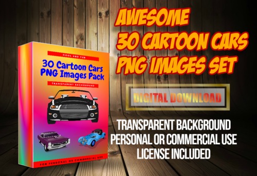 Product picture 30 Fun Cartoon Cars PNG Graphics Vector Images Set